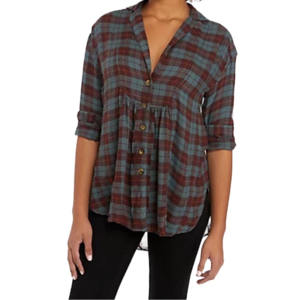 Free People All About The Feels Plaid Top Size Small r0699